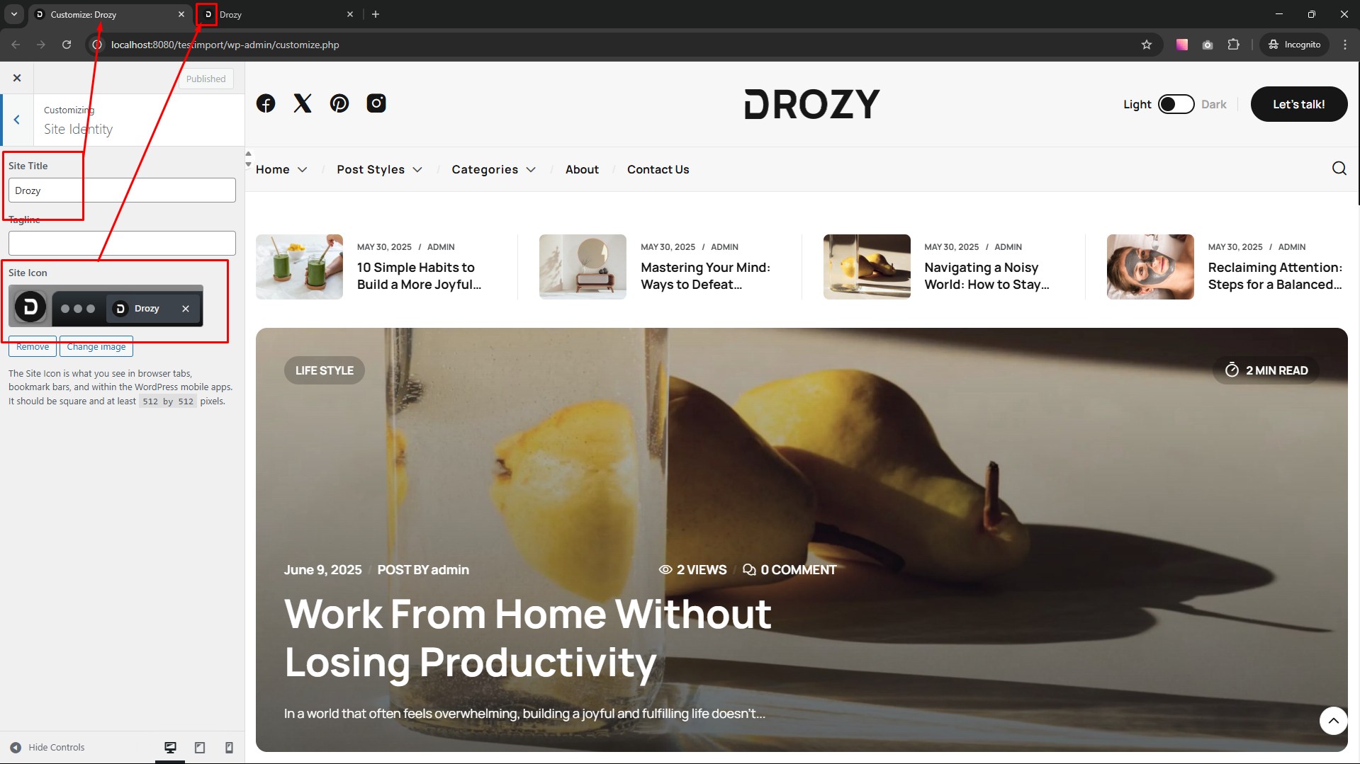 Site Title Screenshot