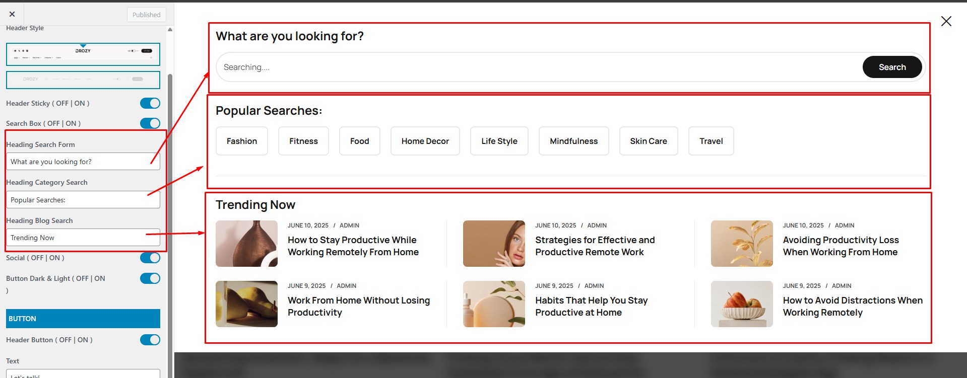 Search Popup Screenshot