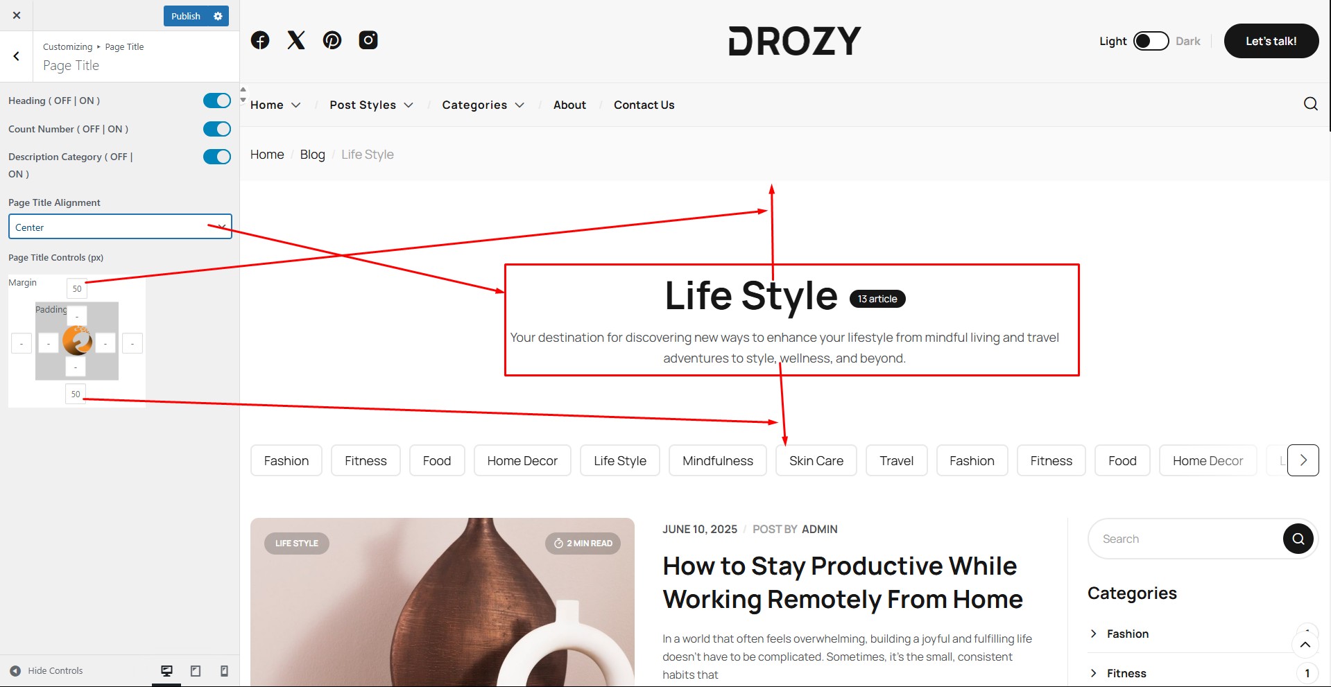 Page Title Style Controls