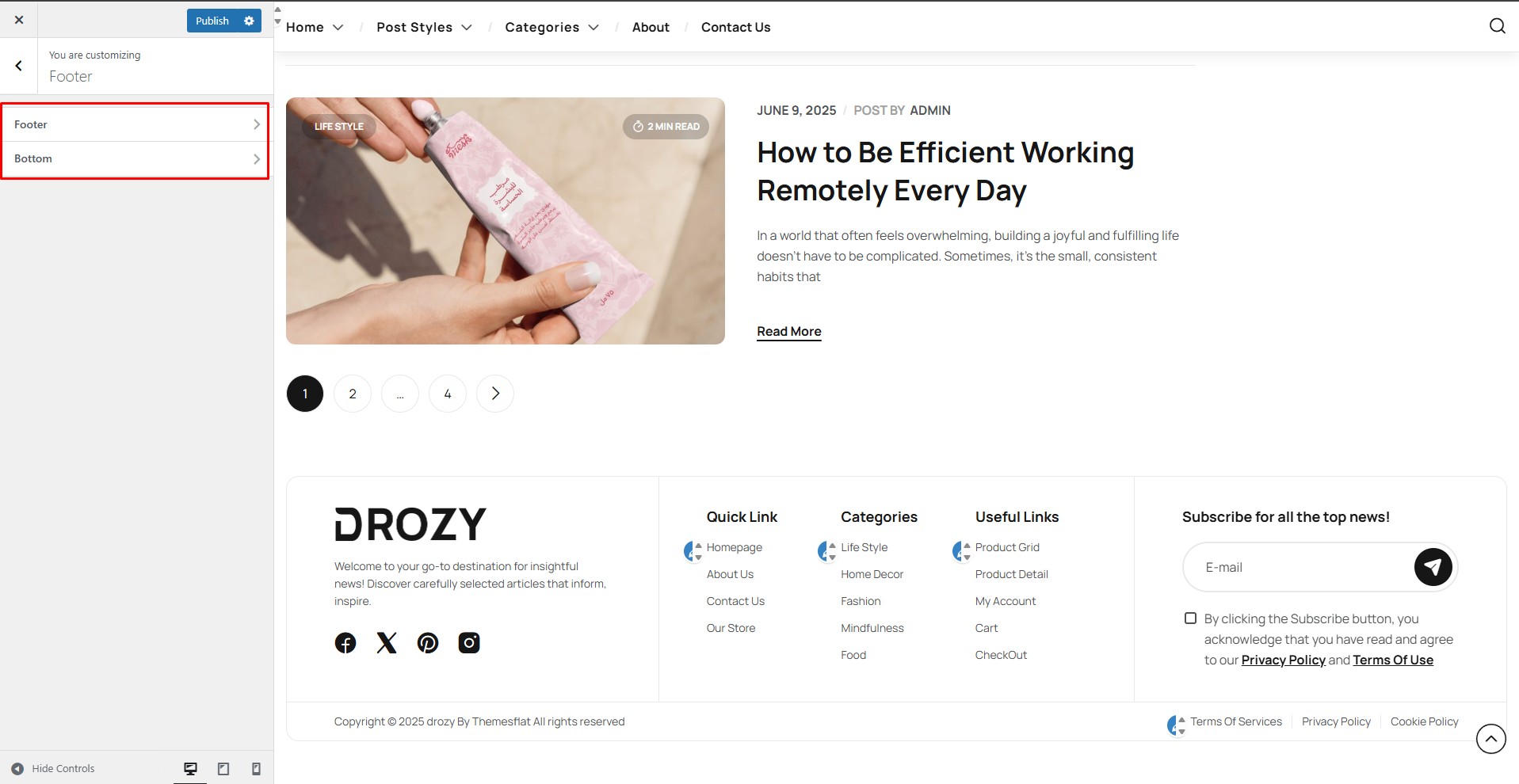 Footer Customize Page