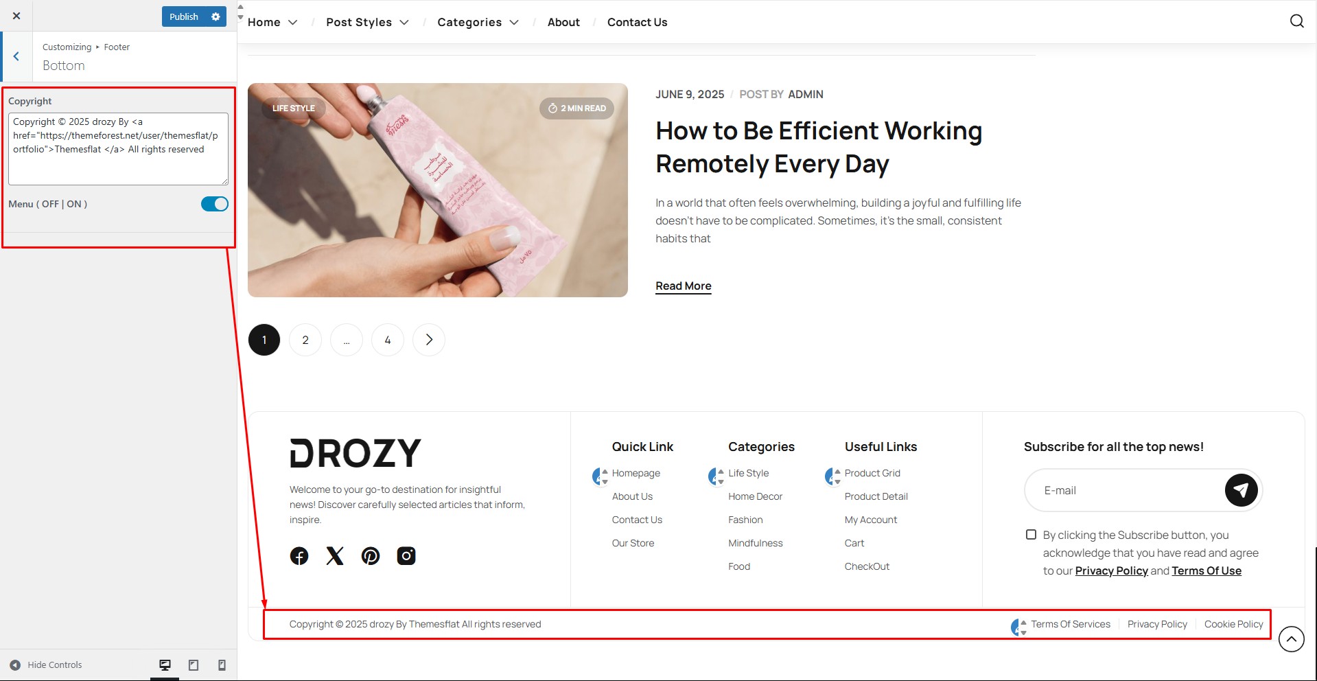 Footer Bottom Settings