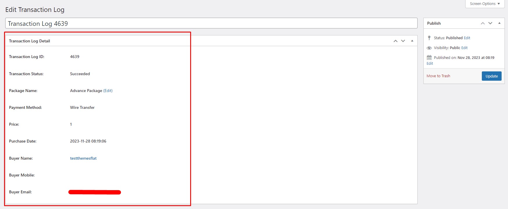 Transaction log screenshot 2