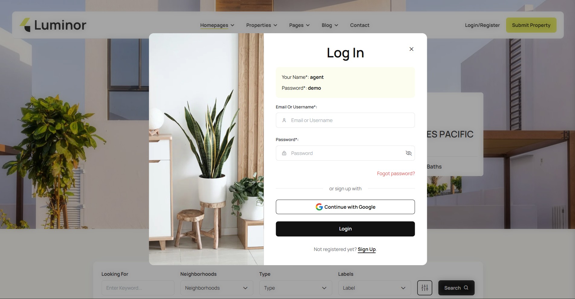 Register form screenshot