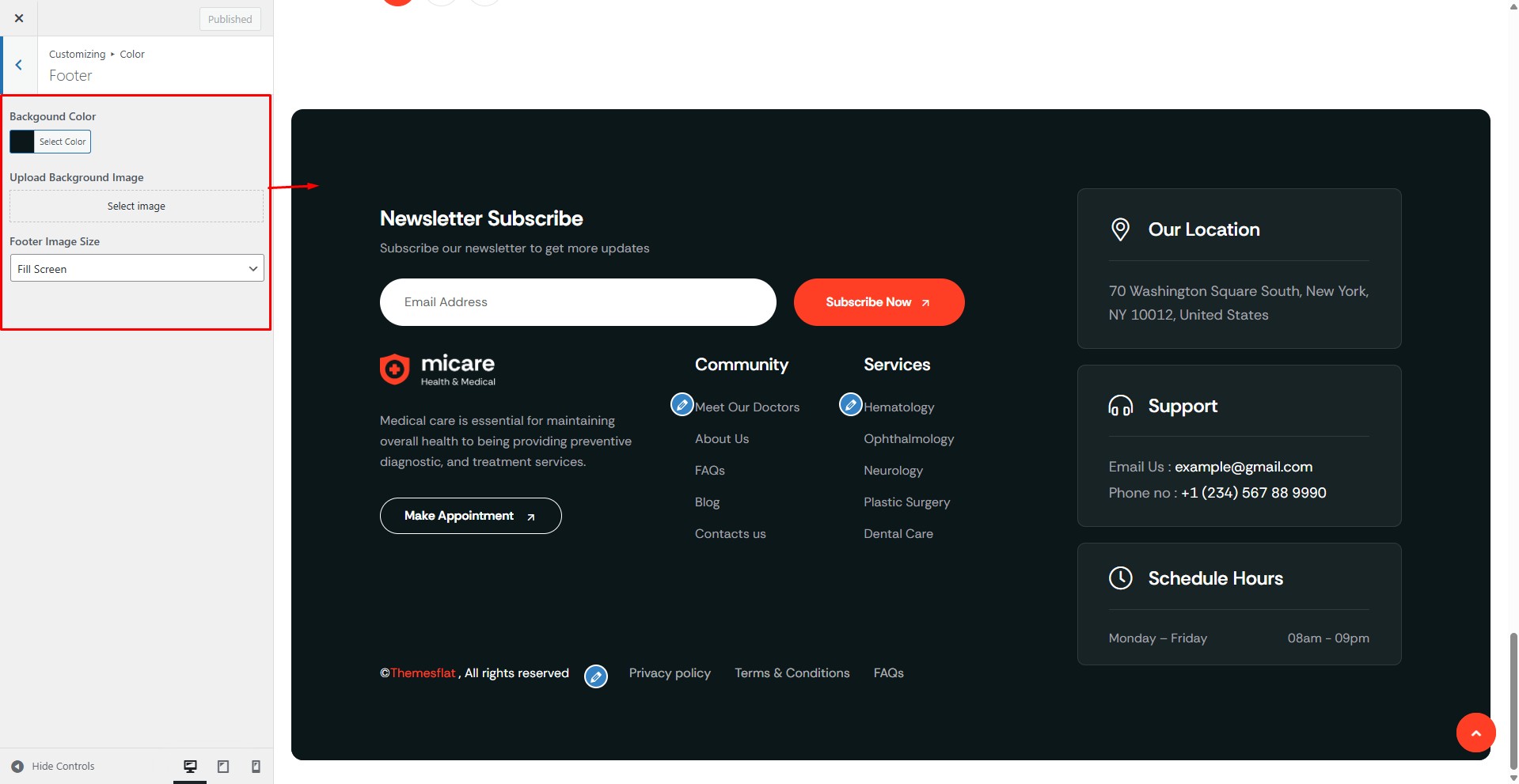 Footer Color Settings