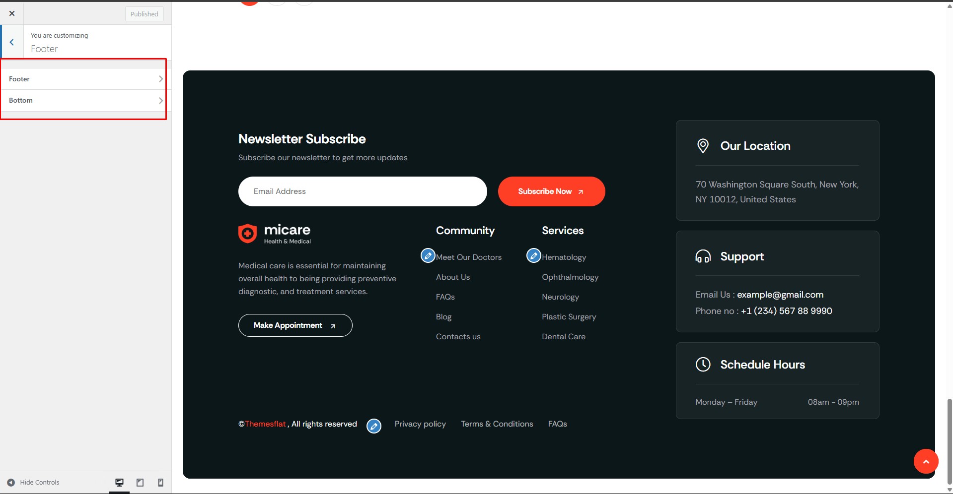 Footer Customize Page