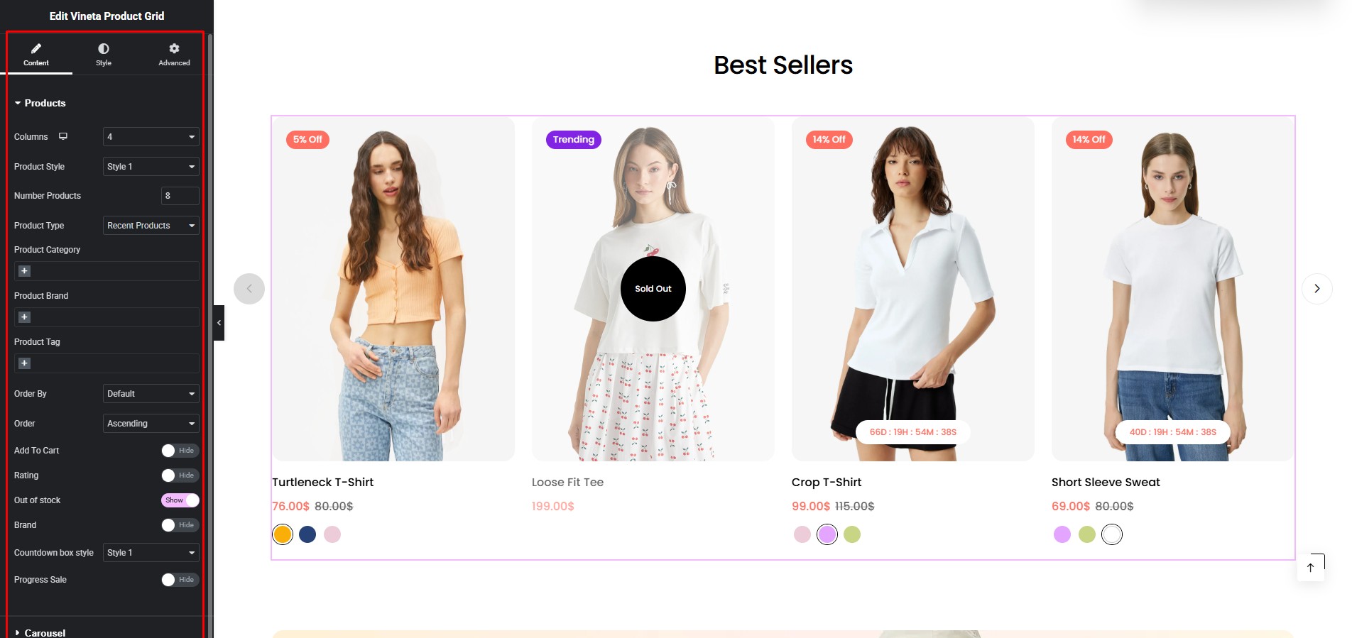 Customize Vineta Product Grid