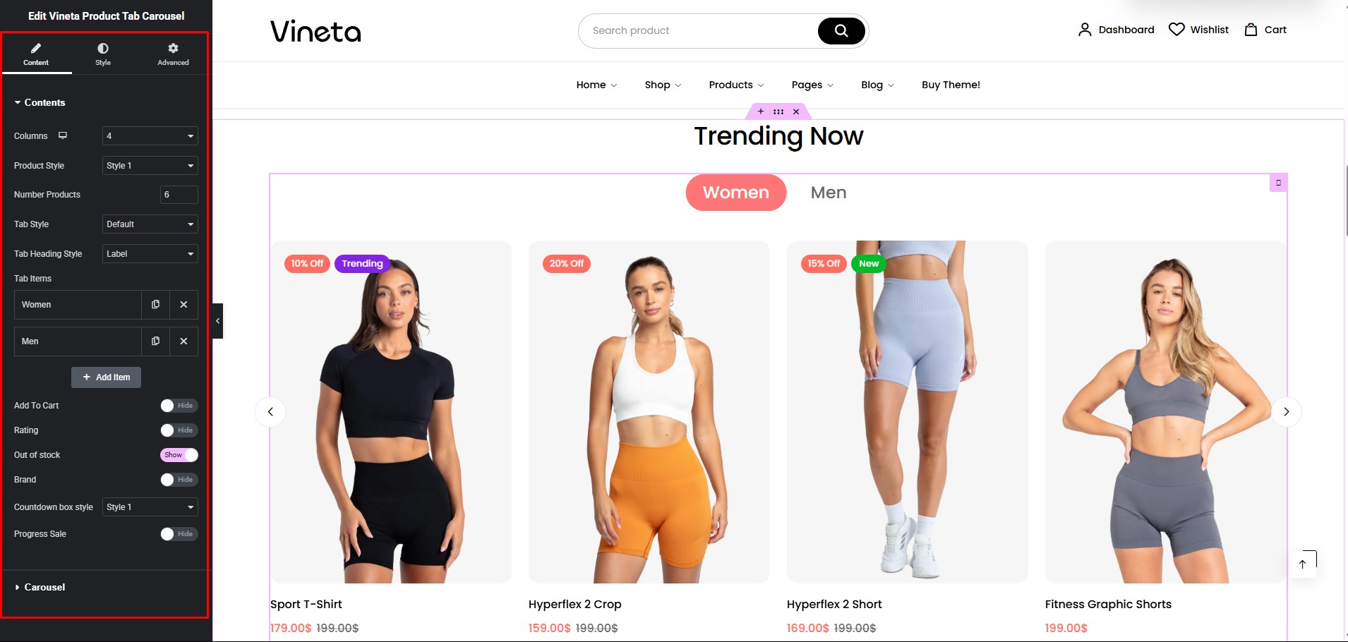 Customize Vineta Product Tab Carousel