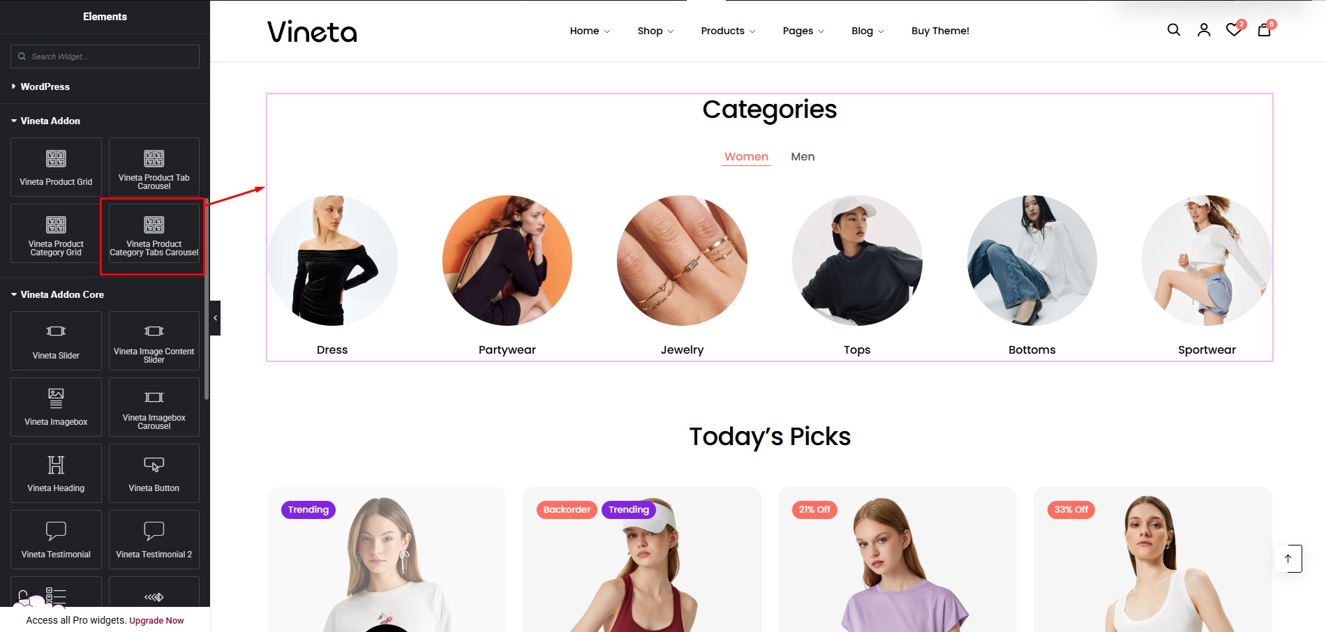 Vineta Product Category Tab Carousel