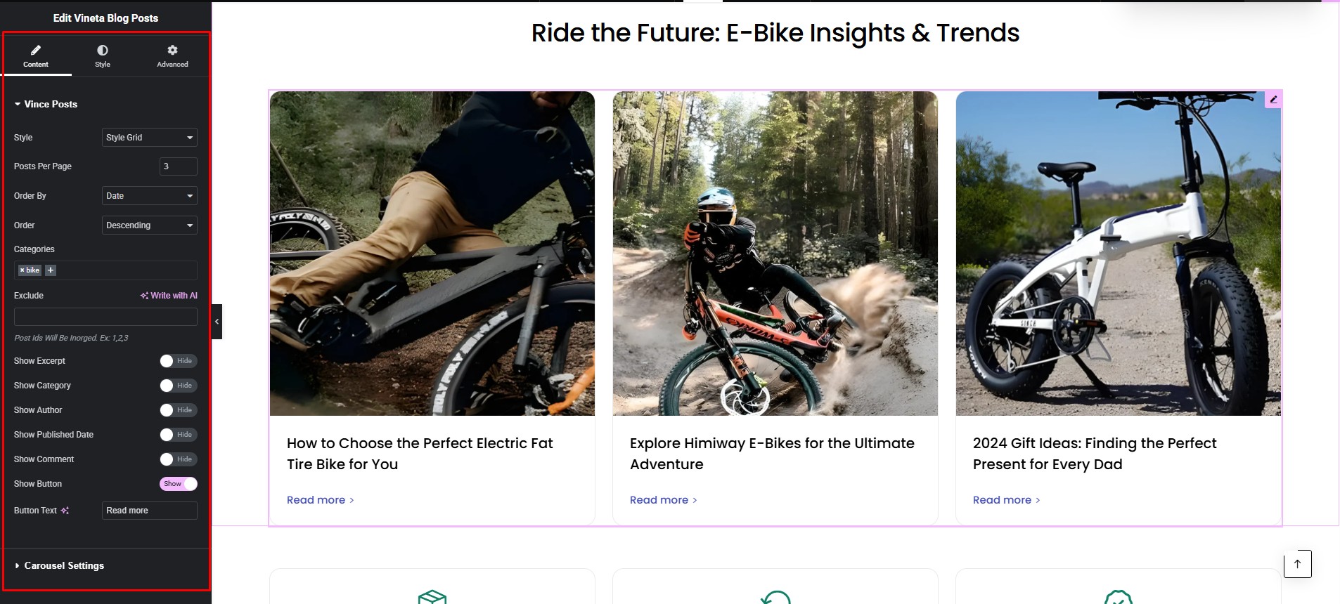 Vineta Blog Posts Customize