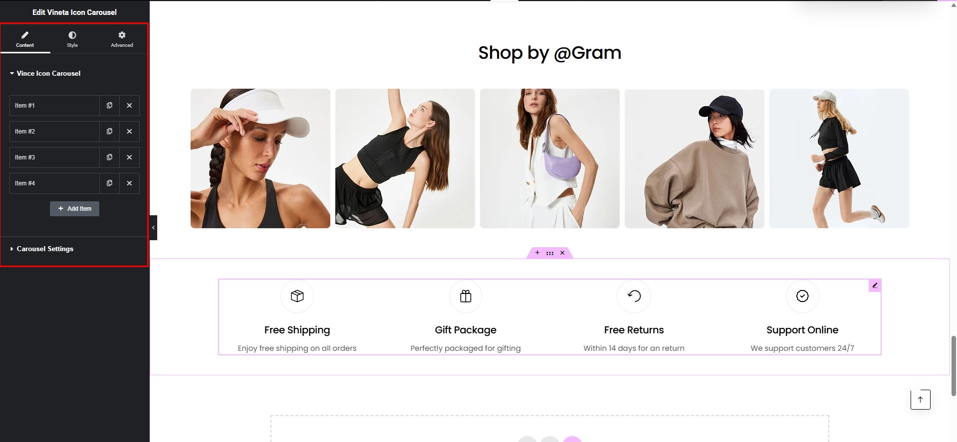 Vineta Icon Carousel Customize