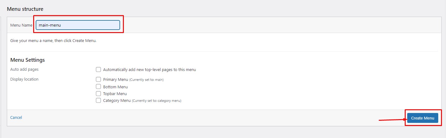 Name and create menu