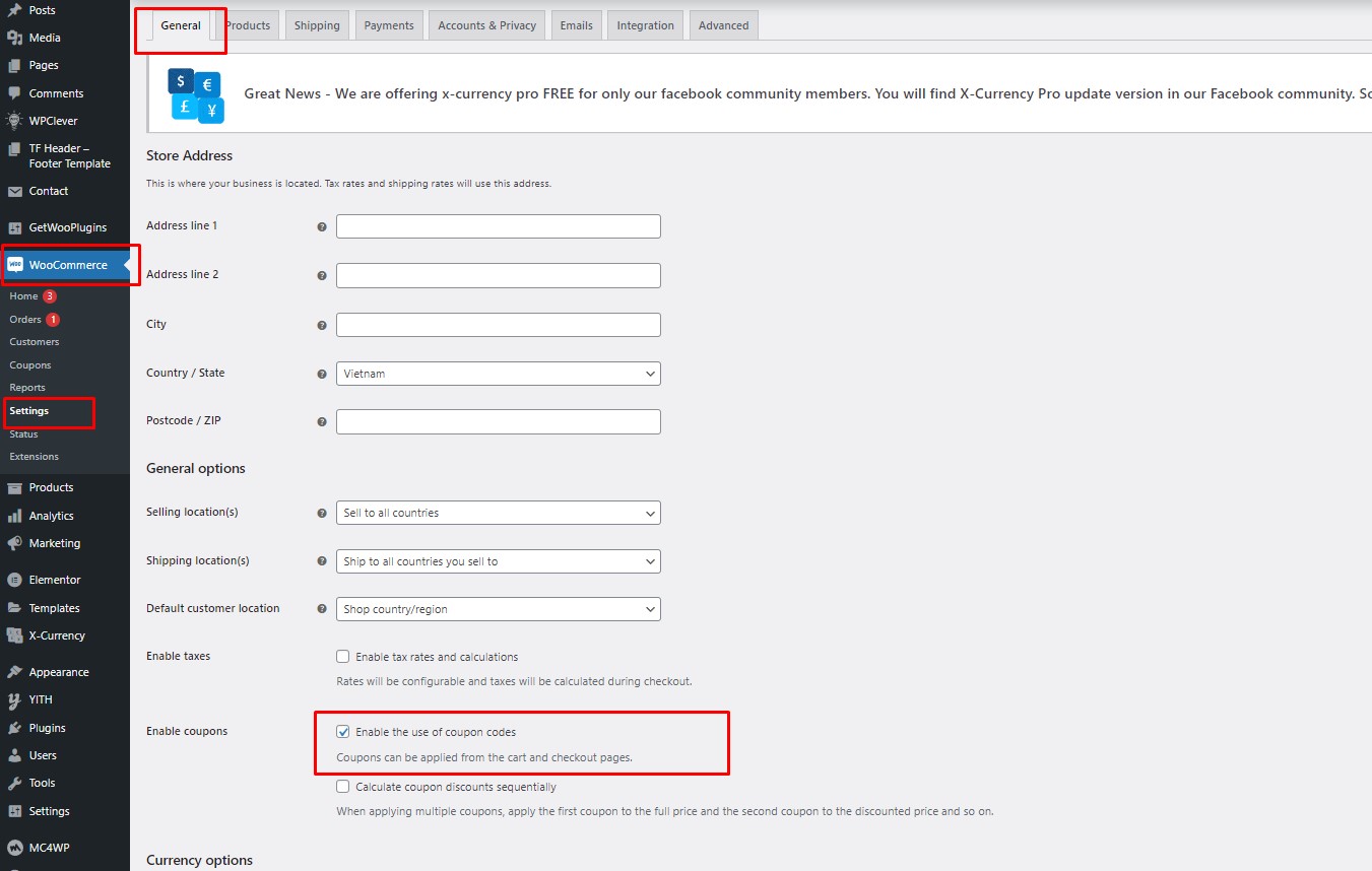 Enable coupons screenshot