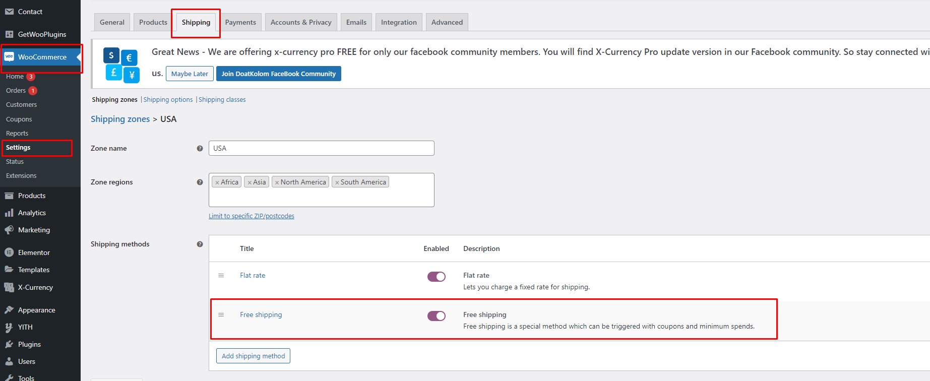 Shipping setup screenshot