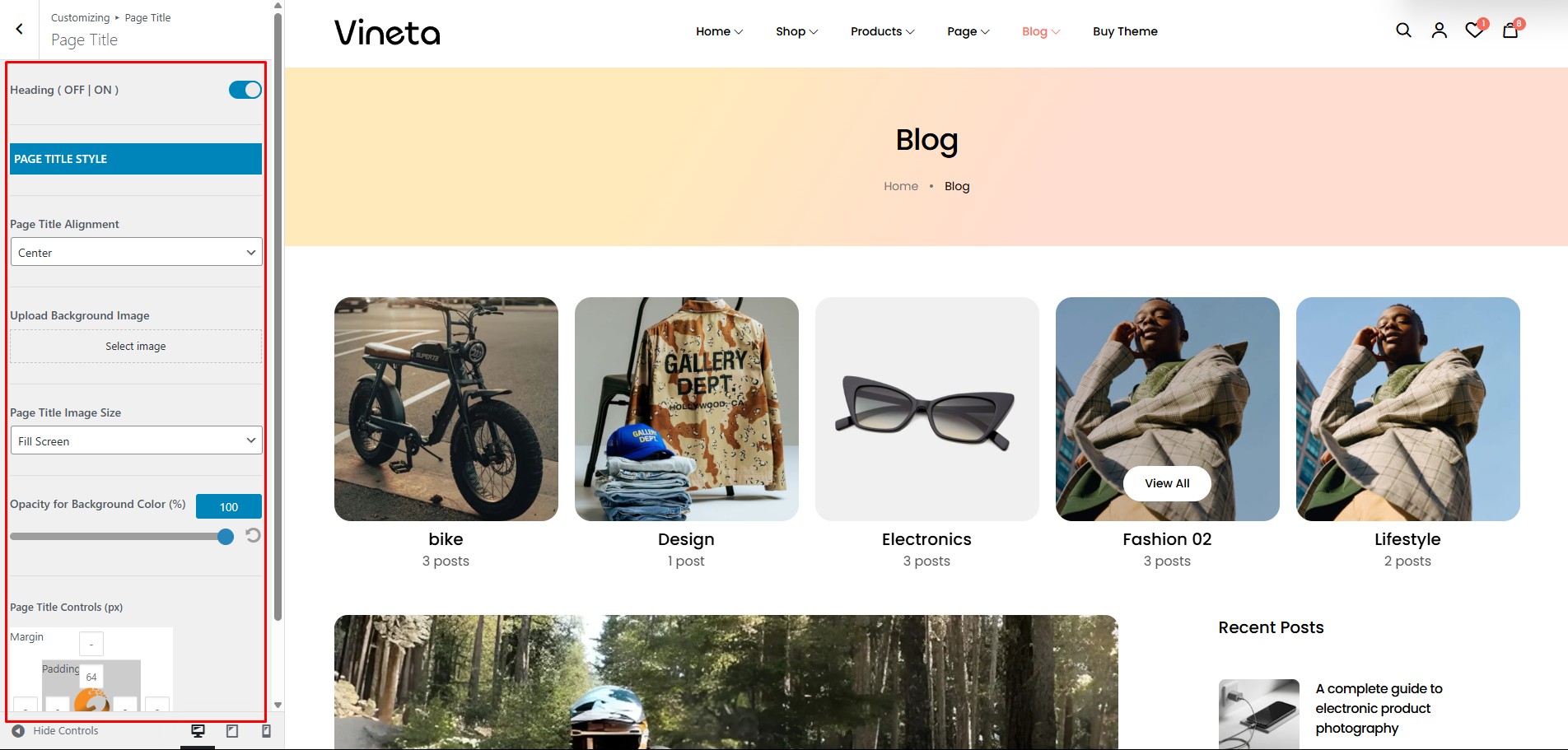 Page Title Layout Settings