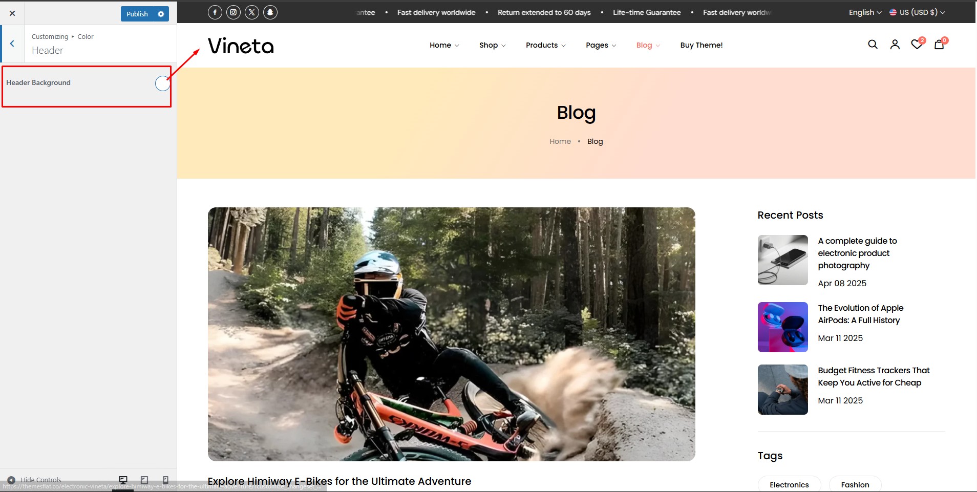 Header Color Settings