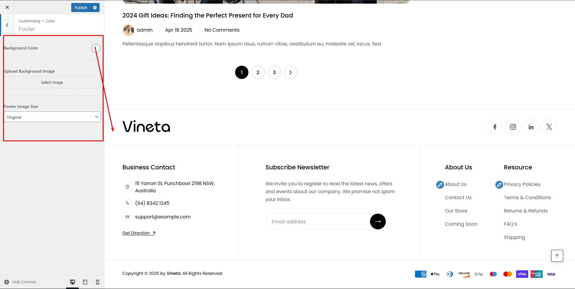 Footer Color Settings