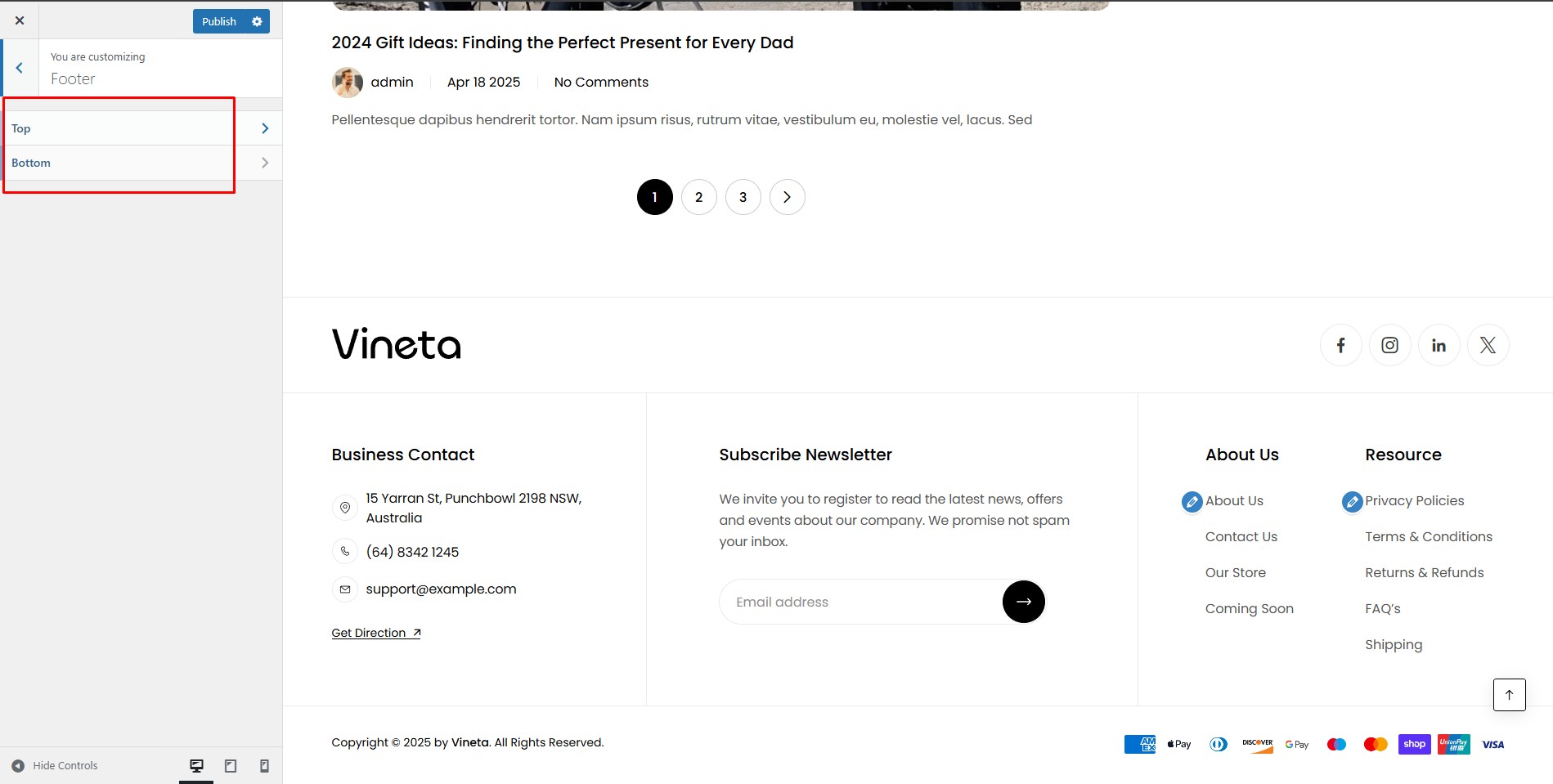 Footer Customize Page