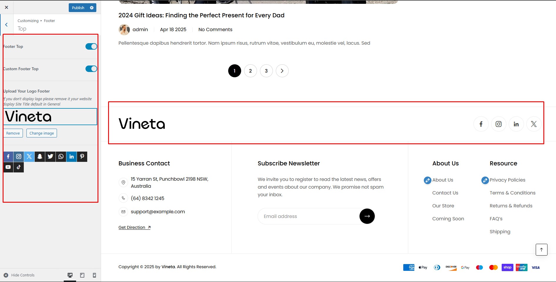 Footer Top Settings