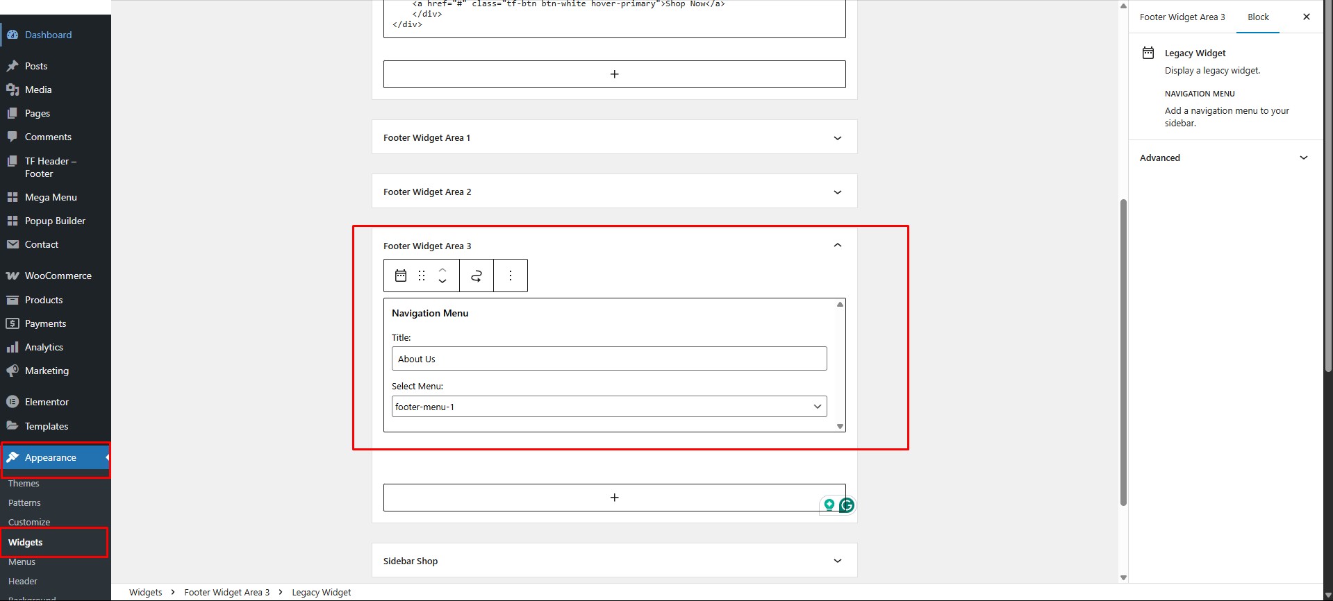 Footer Menu Widgets