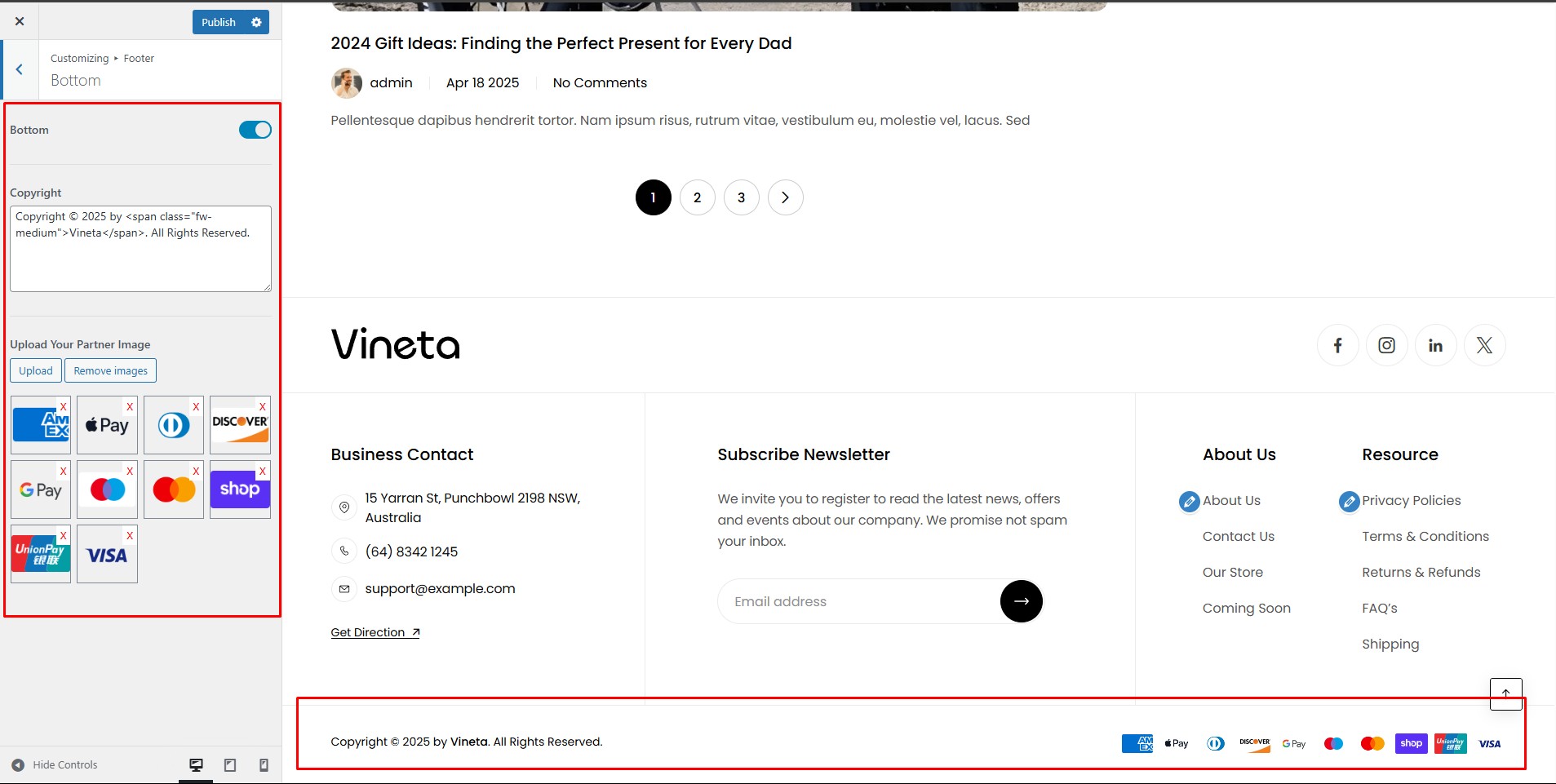 Footer Bottom Settings