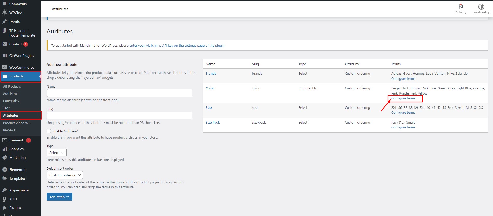 Configure terms