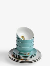 12 Piece Teal Blue Sausage Dog Dinner Set