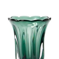 Wide Fluted Green Glass Vase