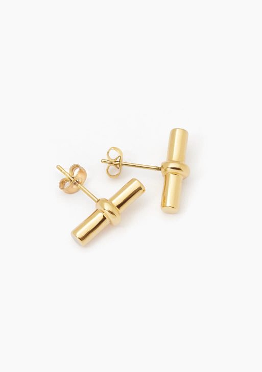 Gold T-Bar Stud Earrings